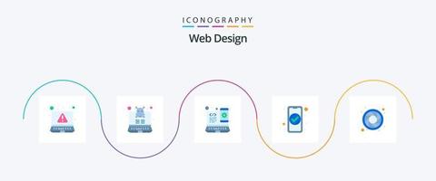 web diseño plano 5 5 icono paquete incluso rueda. color. web. acceso. cheque vector