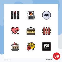 Pack of 9 Modern Filledline Flat Colors Signs and Symbols for Web Print Media such as drink bar bar report science heart Editable Vector Design Elements