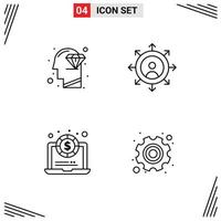 4 User Interface Line Pack of modern Signs and Symbols of diamond money perfection personal gear Editable Vector Design Elements