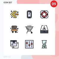 Set of 9 Modern UI Icons Symbols Signs for grill toy essentials chair support Editable Vector Design Elements