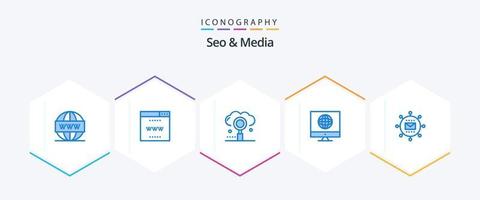 Seo and Media 25 Blue icon pack including web. media. site. communication. optimization vector