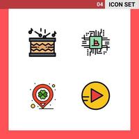 Pictogram Set of 4 Simple Filledline Flat Colors of drum festival sticks finance marker Editable Vector Design Elements