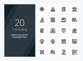 20 Modern Education And Knowledge Power Outline icon for presentation vector