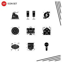 Pack of 9 Modern Solid Glyphs Signs and Symbols for Web Print Media such as online sweets back food dessert Editable Vector Design Elements