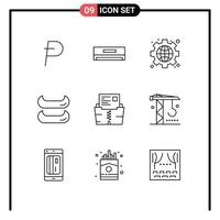 Outline Pack of 9 Universal Symbols of file data gear zip boat Editable Vector Design Elements