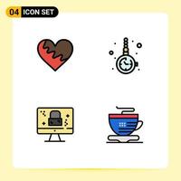 Set of 4 Modern UI Icons Symbols Signs for heart watch accessorize favorite accessory monitor Editable Vector Design Elements