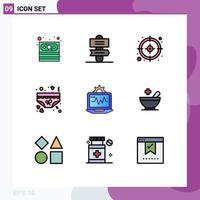 Pictogram Set of 9 Simple Filledline Flat Colors of computing computer target laptop underwear Editable Vector Design Elements