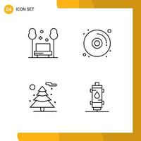 4 Universal Filledline Flat Colors Set for Web and Mobile Applications chair plant relax disk heater Editable Vector Design Elements