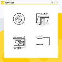 Set of 4 Vector Filledline Flat Colors on Grid for link video connection file email Editable Vector Design Elements