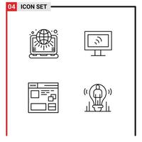 Line Pack of 4 Universal Symbols of globe internet world wifi web Editable Vector Design Elements