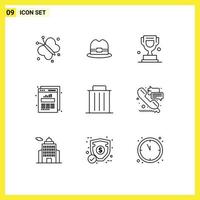 Outline Pack of 9 Universal Symbols of recycle delete cup web stats data Editable Vector Design Elements