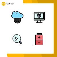 Editable Vector Line Pack of 4 Simple Filledline Flat Colors of computing wifi computer security battery Editable Vector Design Elements