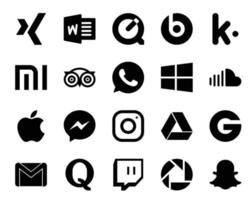 20 social medios de comunicación icono paquete incluso grupo instagram whatsapp Mensajero música vector