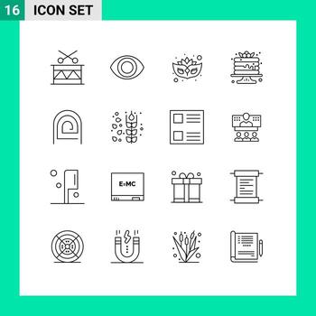 dieciséis universal contornos conjunto para web y móvil aplicaciones lector contraseña mascarada huella dactilar dulces editable vector diseño elementos