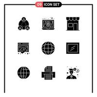 Universal Icon Symbols Group of 9 Modern Solid Glyphs of privacy data building cookies shop Editable Vector Design Elements