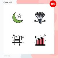 Set of 4 Vector Filledline Flat Colors on Grid for moon pool night funnel swimming Editable Vector Design Elements