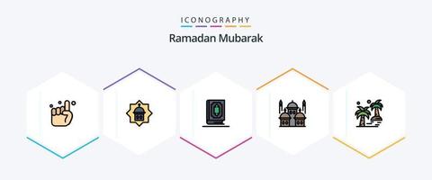 Ramadan 25 FilledLine icon pack including moon. masjid. star. mosque. ramadhan vector