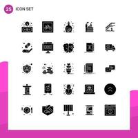 Set of 25 Vector Solid Glyphs on Grid for factory building transport industry jar Editable Vector Design Elements