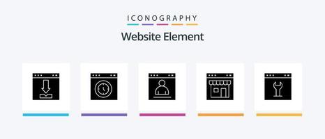 Website Element Glyph 5 Icon Pack Including online. browser. speedometer. profile. login. Creative Icons Design vector