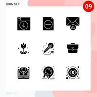 9 User Interface Solid Glyph Pack of modern Signs and Symbols of studio microphone cloud mic flowers Editable Vector Design Elements