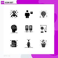 Modern Set of 9 Solid Glyphs Pictograph of mind future shipment cyber analysis Editable Vector Design Elements