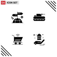 Set of 4 Vector Solid Glyphs on Grid for advertising cart marketing panzer shopping Editable Vector Design Elements