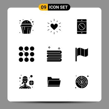 moderno conjunto de 9 9 sólido glifos y símbolos tal como limpiar contraseña dispositivo llave maestra acceso editable vector diseño elementos