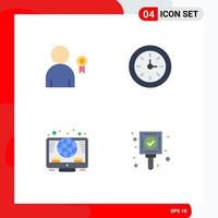 Set of 4 Vector Flat Icons on Grid for achievement investment ribbon time check Editable Vector Design Elements