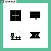 Editable Vector Line Pack of 4 Simple Solid Glyphs of create hobby illustration money gym Editable Vector Design Elements