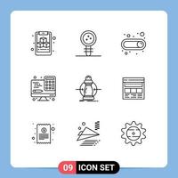 Modern Set of 9 Outlines Pictograph of expense consumption on technology computer Editable Vector Design Elements