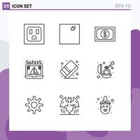 9 Creative Icons Modern Signs and Symbols of paint arts wearable eraser notice Editable Vector Design Elements