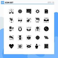 User Interface Pack of 25 Basic Solid Glyphs of finance business download document setting Editable Vector Design Elements