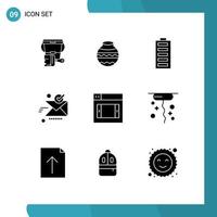 Group of 9 Modern Solid Glyphs Set for ok send festival email energy Editable Vector Design Elements