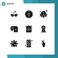 9 Thematic Vector Solid Glyphs and Editable Symbols of business finance new year expenses consumption Editable Vector Design Elements