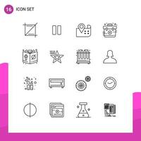 Mobile Interface Outline Set of 16 Pictograms of christ bible map kit emergency Editable Vector Design Elements