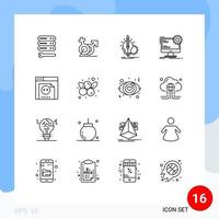 Set of 16 Commercial Outlines pack for site layout identity internet lamp Editable Vector Design Elements