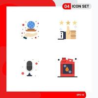 Pictogram Set of 4 Simple Flat Icons of globe star marketing support microphone Editable Vector Design Elements