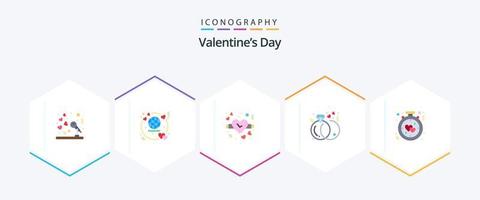 Valentines Day 25 Flat icon pack including alarm. clock. love. rings. engagement vector