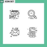 Editable Vector Line Pack of 4 Simple Filledline Flat Colors of cctv send smart find ok Editable Vector Design Elements