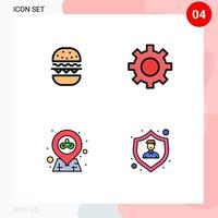 4 Universal Filledline Flat Color Signs Symbols of burger map canada interface party Editable Vector Design Elements