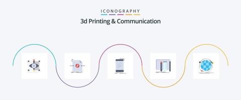 3d Printing And Communication Flat 5 Icon Pack Including fab. build. object. telephone. phone vector