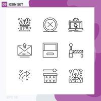 Set of 9 Vector Outlines on Grid for upload letter remove email reporting Editable Vector Design Elements