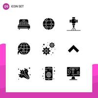 Pictogram Set of 9 Simple Solid Glyphs of settings development film travel arrow Editable Vector Design Elements