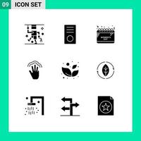 Modern Set of 9 Solid Glyphs Pictograph of multiple touch hand hardware gestures celebrate Editable Vector Design Elements