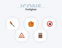 bombero plano icono paquete 5 5 icono diseño. . No. cámping. fuego. fuego luchando Saco vector