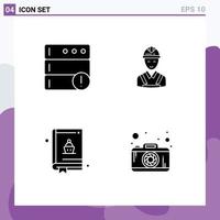 Modern Set of 4 Solid Glyphs Pictograph of alert food worker construction photo Editable Vector Design Elements