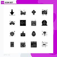 Pack of 16 creative Solid Glyphs of control mask camera costume image Editable Vector Design Elements