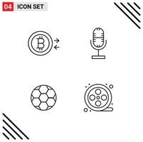 Pack of 4 Modern Filledline Flat Colors Signs and Symbols for Web Print Media such as bitcoin soccer audio microphone movie Editable Vector Design Elements