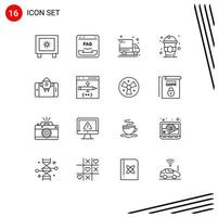 Universal Icon Symbols Group of 16 Modern Outlines of mobile back to school help education drink Editable Vector Design Elements