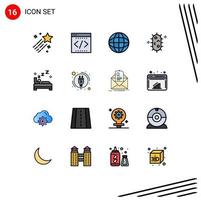 Universal Icon Symbols Group of 16 Modern Flat Color Filled Lines of clean bed startup chemistry biochemistry Editable Creative Vector Design Elements